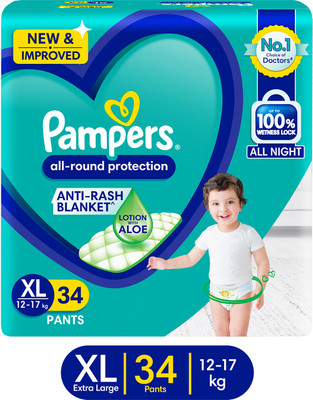 Pampers All Round Protection Diaper Pants, Anti Rash Blanket, Lotion with Aloe - XL(34 Pieces)