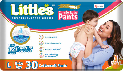 Little's Comfy Baby Pants Diapers with Wetness Indicator and 12 hours Absorption | Large - L(30 Pieces)