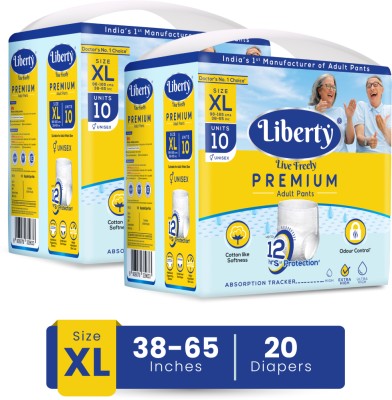 Liberty Premium Adult Diaper Pants, Waist Size (38-65 Inches), Pack of 2 Adult Diapers - XL(20 Pieces)
