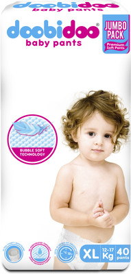 Doobidoo Baby Pants XL Size Rash Free Soft Diapers Anti-Leak Highly Absorbent 12-17 Kg - XL(40 Pieces)
