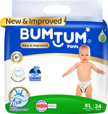 BUMTUM Baby Diaper Pants Double Layer Leakage Protection high Absorb Technology - XL(24 Pieces)