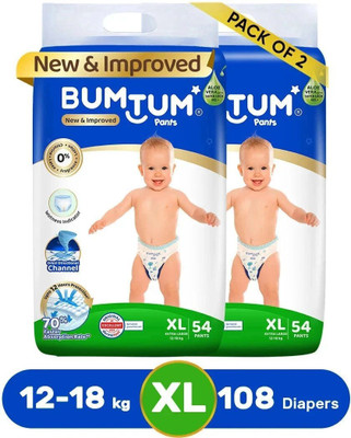 BUMTUM Baby Diaper Pants Double Layer Leakage Protection High Absorb Technology - XL(108 Pieces)