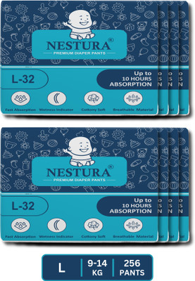 NESTURA Baby Diapers Pants Large L size with Wetness Indicator Pack of 8 (9-14 kg) - L(256 Pieces)