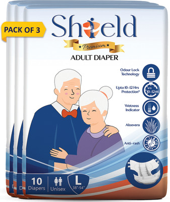 SHIELD Premium Tape Style | Pack of 3 | Adult Diapers - L(30 Pieces)