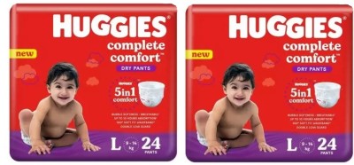 Huggies Complete Comfort Dry Pants Large with 5 in 1 Comfort L-24 (PACK OF 2) - L(48 Pieces)