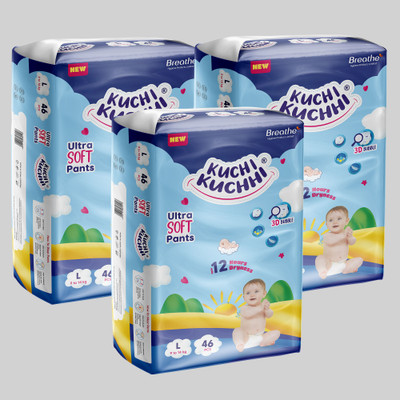 KUCHI KUCHHI Premium super soft baby diaper Pants with a 3D bubble top (Pack of 3) - L(138 Pieces)