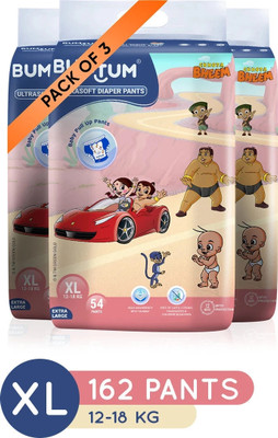 BUMTUM Premium Baby Pull-Up Diaper Pants with Aloe Vera ,Wetness Indicator and 12 Hours Absorption Combo Pack- Extra Large - XL(162 Pieces)