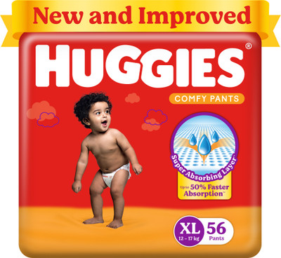 Huggies Comfy Baby Diaper Pants, Upto 50% Faster Absorption - XL(56 Pieces)