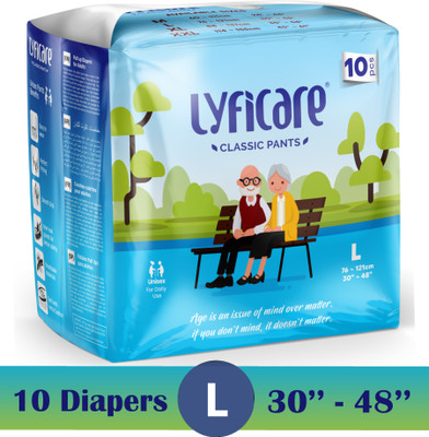lyficare Classic Pants | Waist Size (30-48 Inch) Adult Diapers - L(10 Pieces)