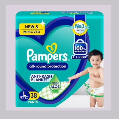 Pampers All Round Protection Happy Skin Pants, With Anti Rash Lotion - L(38 Pieces)