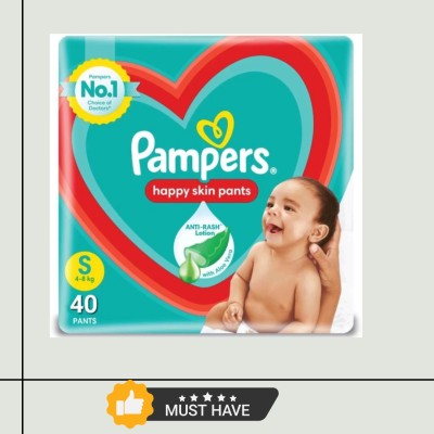 Pampers Gentle Baby Diapers S Size, Anti-Rash Lotion, 40-Pack, Dry Fit Pants HG - S(40 Pieces)