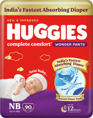Huggies Complete Comfort Wonder Pants, India's Fastest Absorbing Diaper | - New Born(90 Pieces)