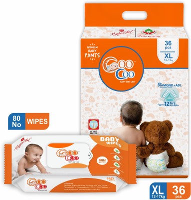 Coo Coo Extra Large Size Diaper Pants (36 Count) & Baby wipes (80 Count) combo pack - XL(36 Pieces)