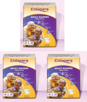 Eldiapers Adult Tape Diaper - Large (10 Pieces) - ( Pack of 3 ) Adult Diapers - L(30 Pieces)