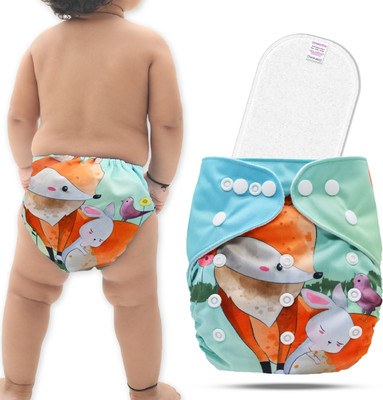 Bembika Leakproof Printed Cloth Diaper With 3-Layer insert Reusable for Babies (BE2725) - M