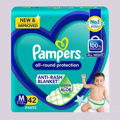 Pampers All Round Protection Happy Skin Pants, With Anti Rash Lotion - M(42 Pieces)