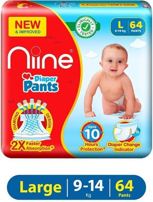 niine Cottony Soft Baby Diaper Pants with Change Indicator for Overnight Protection - L(64 Pieces)