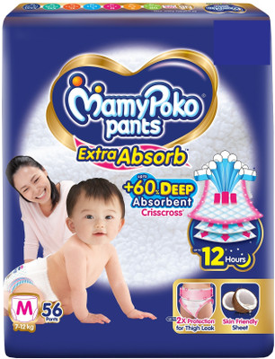 MamyPoko Pants Extra Absorb Baby Diapers, 7-12 kg - M(56 Pieces)