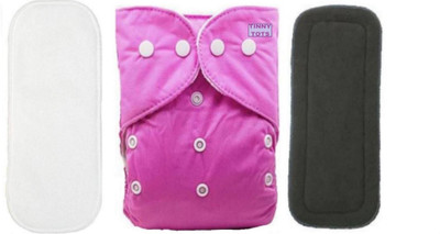 TINNY TOTS Premium Quality Pack of 1 Baby Reusable Washable Adjustable Button StyleCloth Diaper Nappy With 1 White Microfiber Bamboo Insert Liner(5 Layers) With 1 Bamboo Charcoal Insert(5 Layers) Wet-free Durable For Babies/Toddlers/Infants(PINK;3-10 KGS) - M(3 Pieces)