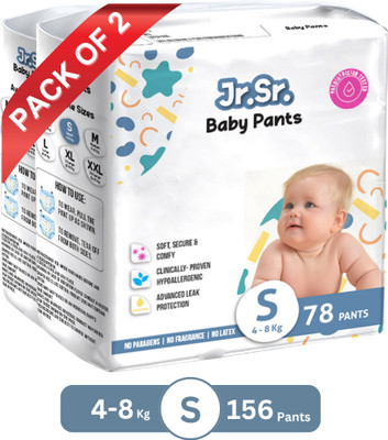 Jr. Sr. Baby Diaper Pants with Advanced Leak Protection | Soft & Comfortable | Pack of 2 - S(156 Pieces)