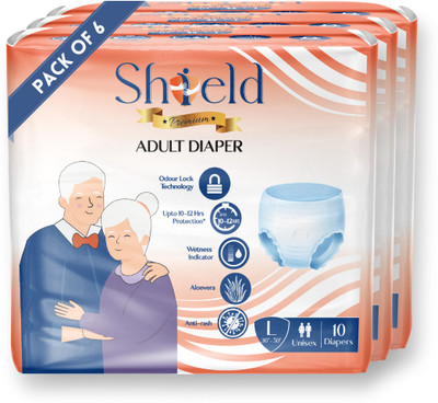 SHIELD Premium Pant Style | Pack of 6 | Adult Diapers - L(60 Pieces)