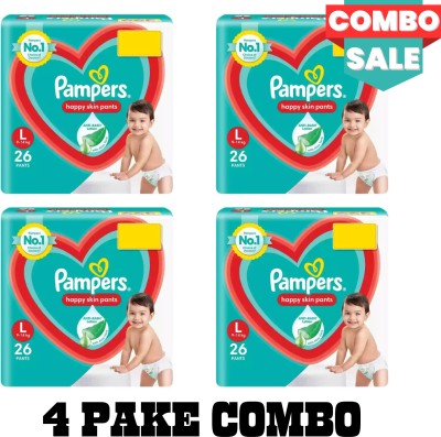 Pampers Happy Skin Pants, L Size, 104 Pcs, Anti-Rash Lotion, 12H Dryness, Soft Fit CP - L(104 Pieces)