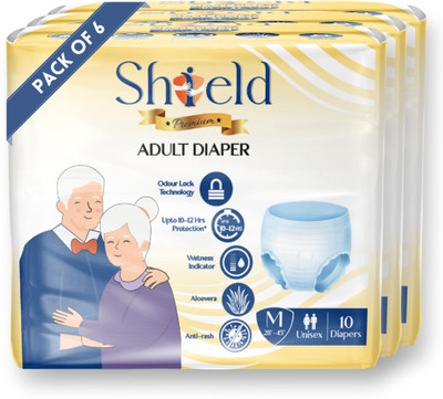 SHIELD Premium Pant Style | Pack of 6 | Adult Diapers - M(60 Pieces)