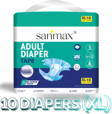 Sanmax Adult Diaper Tape Style|Japanese Polymer Power|12 hr Protection|10PC (XL) - XL(10 Pieces)