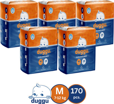 Duggu Soft Baby Diaper Pants | 7-12 kg | Up to 10 Hours Absorption | Pack of 5 - M(170 Pieces)