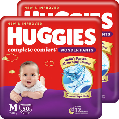 Huggies Complete Comfort Wonder Pants, India's Fastest Absorbing Diaper | - M(100 Pieces)