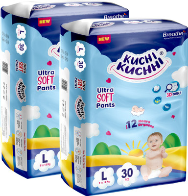 KUCHI KUCHHI Premium super soft baby diaper with a 3D bubble top (Pack of 2) - L(60 Pieces)