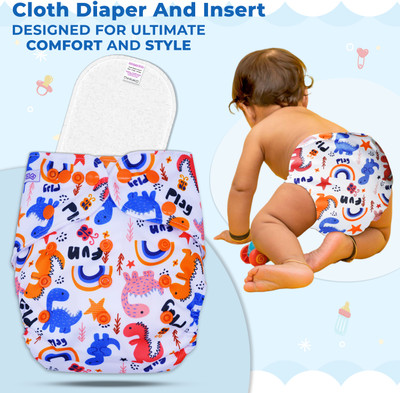 Bembika Leakproof Printed Cloth Diaper With 3-Layer insert Reusable for Babies (BE2718) - M