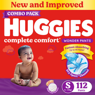 Huggies Complete Comfort Wonder Pants, India's Fastest Absorbing Diaper | - S(112 Pieces)