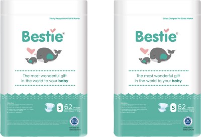 Bestie 62 Pieces All Round Protection Baby Diaper Pants-(Pack of 2) - S(62 Pieces)