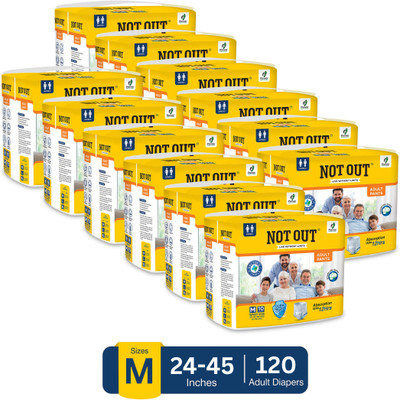 NOT OUT Adult Pant Diapers | Overnight Protection & Upto 12-Hour Absorption | Pack of 12 - M(120 Pieces)