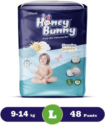 HONEY BUNNY Baby Diaper Pants with bubble top sheet| Extra Soft | 12 Hour protection - L(48 Pieces)