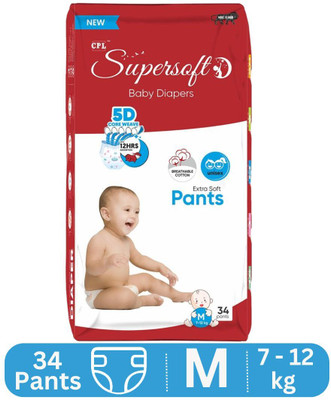 CPL SUPERSOFT Baby Diaper Pant Style | Up to 12 Hours Absorption | 7 - 12 Kg | Pack of 1 - M(34 Pieces)