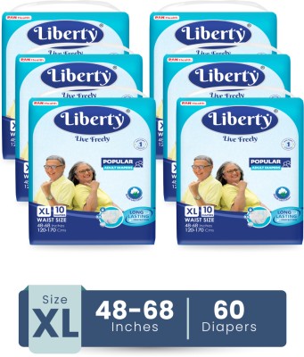 Liberty Popular Tape Adult Diapers,Waist Size (48-68 inches), 10 pieces - XL(60 Pieces)