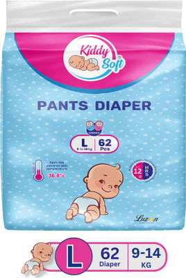 KiddySoft Baby Diaper Pants | Super Absorbent- Crisscross Top Layer | 9-14 KG | Pack of 1 - L(62 Pieces)