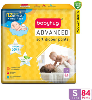 babyhug Advanced Pant Style Diaper, 3D Leak Guard, Alcohol Free, Anti-Rash & Gentle. - S(84 Pieces)