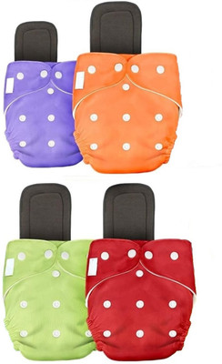Enorme Reusable Washable Cloth Diaper & Black Insert Pads for Babies 4 Pc- Multicolor - S(4 Pieces)