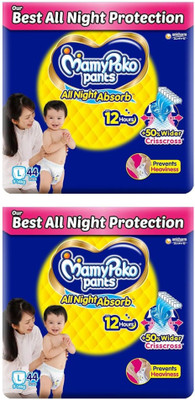 MamyPoko Standard All Night Baby Diapers Large 44 (Pack of 2) - L(88 Pieces)