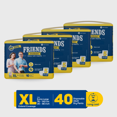 FRIENDS Overnight with odour lock and Anti-Bacterial Absorbent Core Adult Pant Diapers - XL(40 Pieces)