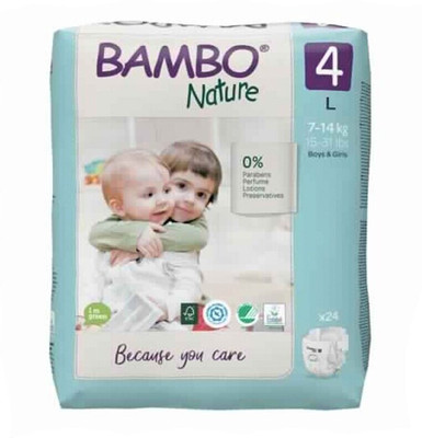 Bambo Nature Eco-friendly Tape Diapers with Wetness Indicator - L(24 Pieces)