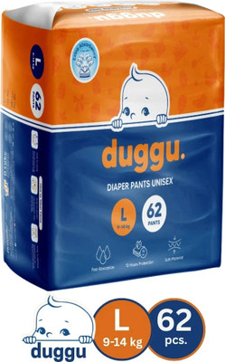 Duggu Soft Baby Diaper Pants | 9-14 kg | Up to 10 Hours Absorption | Pack of 1 - L(62 Pieces)