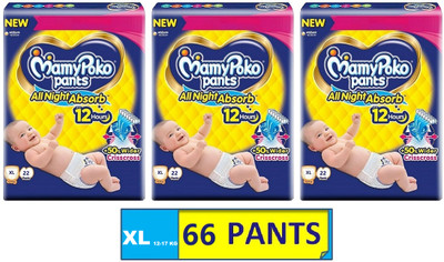MamyPoko All Night Deep Absorb Baby Diaper Pants Extra Large Size (Pack of 3) - XL(66 Pieces)