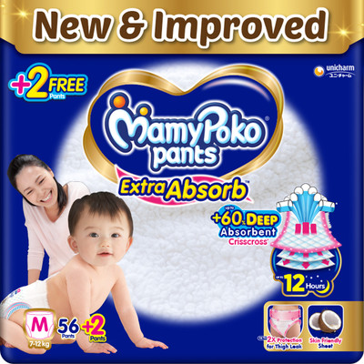 MamyPoko Extra Absorb Medium 56+2 - M(58 Pieces)