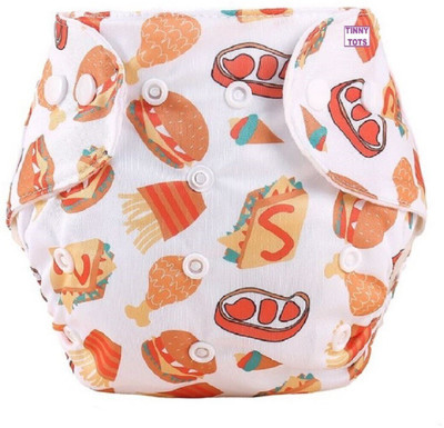 TINNY TOTS Fashionable Trendy Baby Pocket Button Printed Style Polyster Reusable Cloth Diaper All In One Adjustable Washable Diapers Nappies(Without Inserts) Premium Quality Wet-Free Durbable For Toddlers/New Borns(0-24 MONTHS;PIZZA;3-17KGS) - L