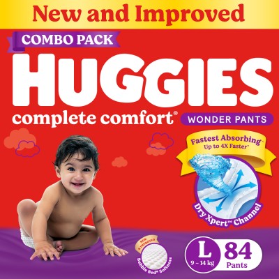 Huggies Complete Comfort Wonder Pants, India's Fastest Absorbing Diaper | - L(84 Pieces)