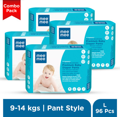 MeeMee Breathable Premium Baby Diaper Pants with Wetness Indicator and Leak-Proof Edge - L(96 Pieces)